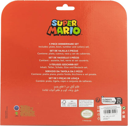 `Super Mario - 5 Pcs Micro Set - Plate, Bowl, Tumbler, Cutlery`