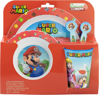 `Super Mario - 5 Pcs Micro Set - Plate, Bowl, Tumbler, Cutlery`
