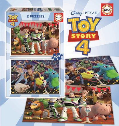 Educa - Toy Story 4. Set de 2 Puzzles con 100 Piezas. Medida aproximada una Vez montados: 40 x 28 cm. Compuesto por Grandes Piezas Perfectamente acabadas. Recomendado a Partir de 6 años (18107