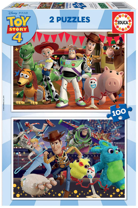 Educa - Toy Story 4. Set de 2 Puzzles con 100 Piezas. Medida aproximada una Vez montados: 40 x 28 cm. Compuesto por Grandes Piezas Perfectamente acabadas. Recomendado a Partir de 6 años (18107