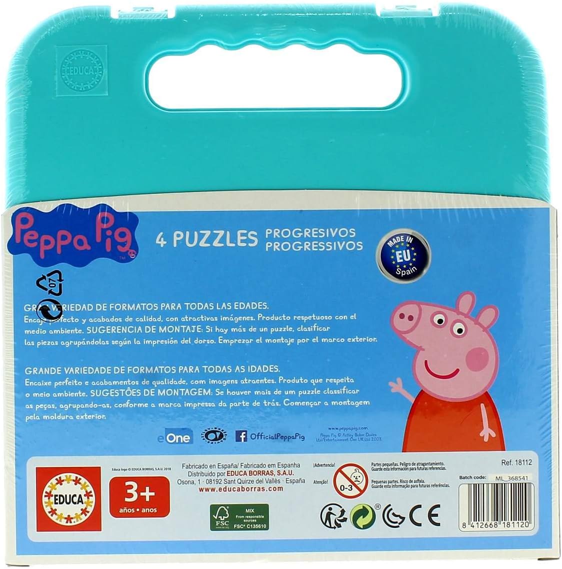 Educa 18112 Peppa Pig Suitcase with Progressive Puzzles, Assorted, Sin Talla