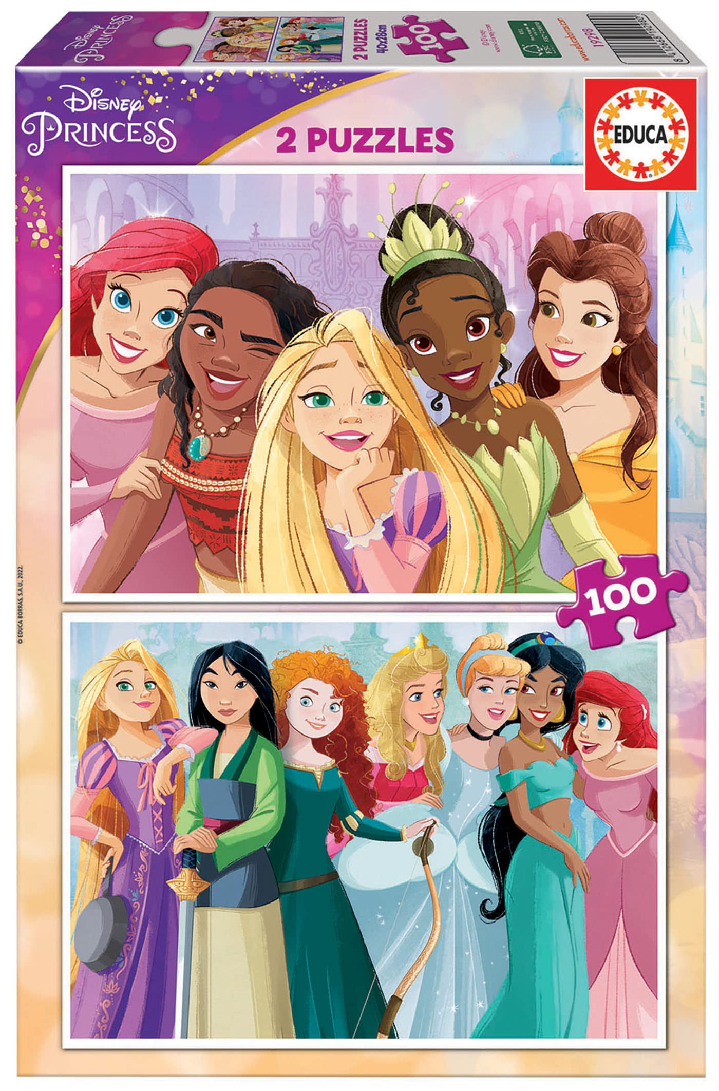 Educa - Puzzle 100 Teile | Disney Prinzessinnen, 2 x 100 Teile Puzzleset für Kinder ab 5 Jahren, Princess (19298