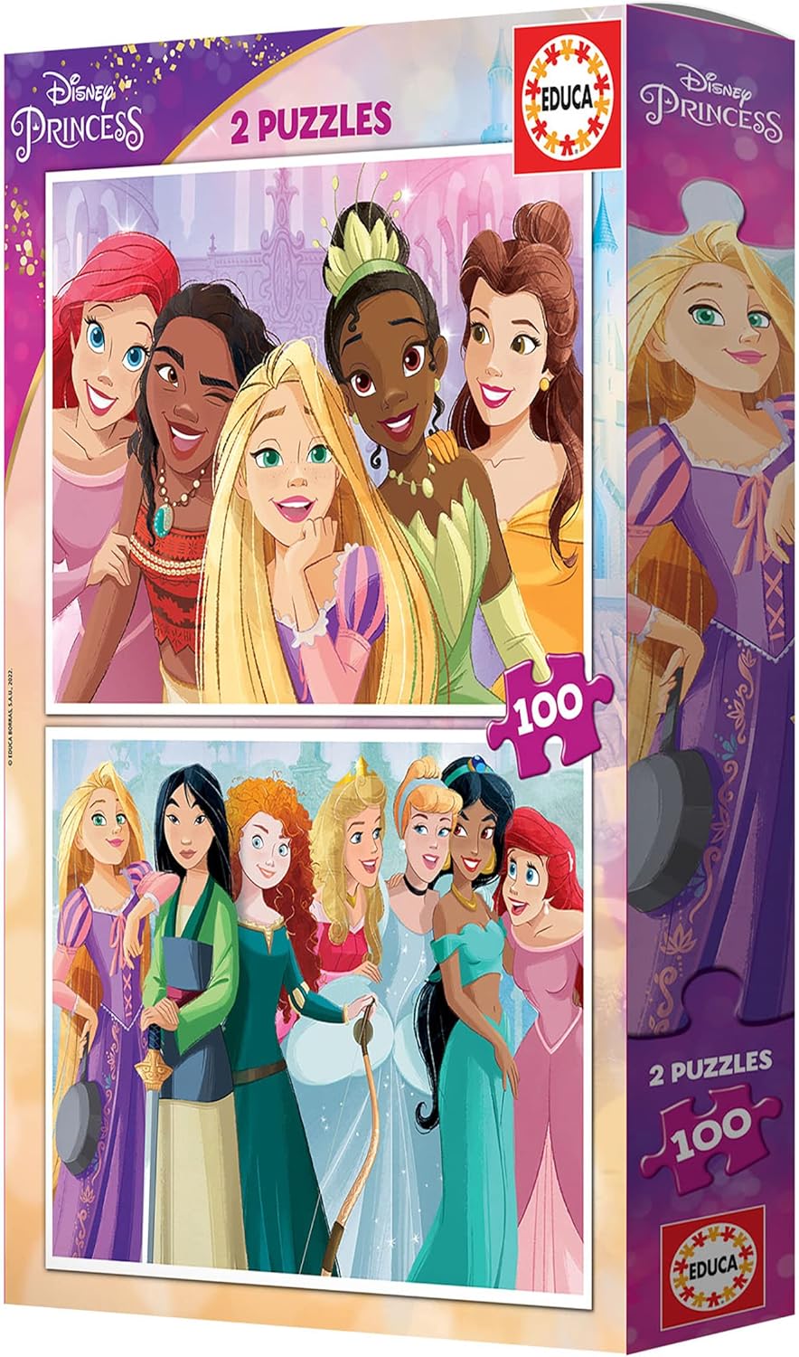 Educa - Puzzle 100 Teile | Disney Prinzessinnen, 2 x 100 Teile Puzzleset für Kinder ab 5 Jahren, Princess (19298