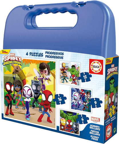 Educa - Spidey und Seine Super-Freunde, 4in1 Puzzleset mit 6/9/12/16 Teilen, Puzzle für Kinder ab 3 Jahren, Spiderman, Marvel (19580