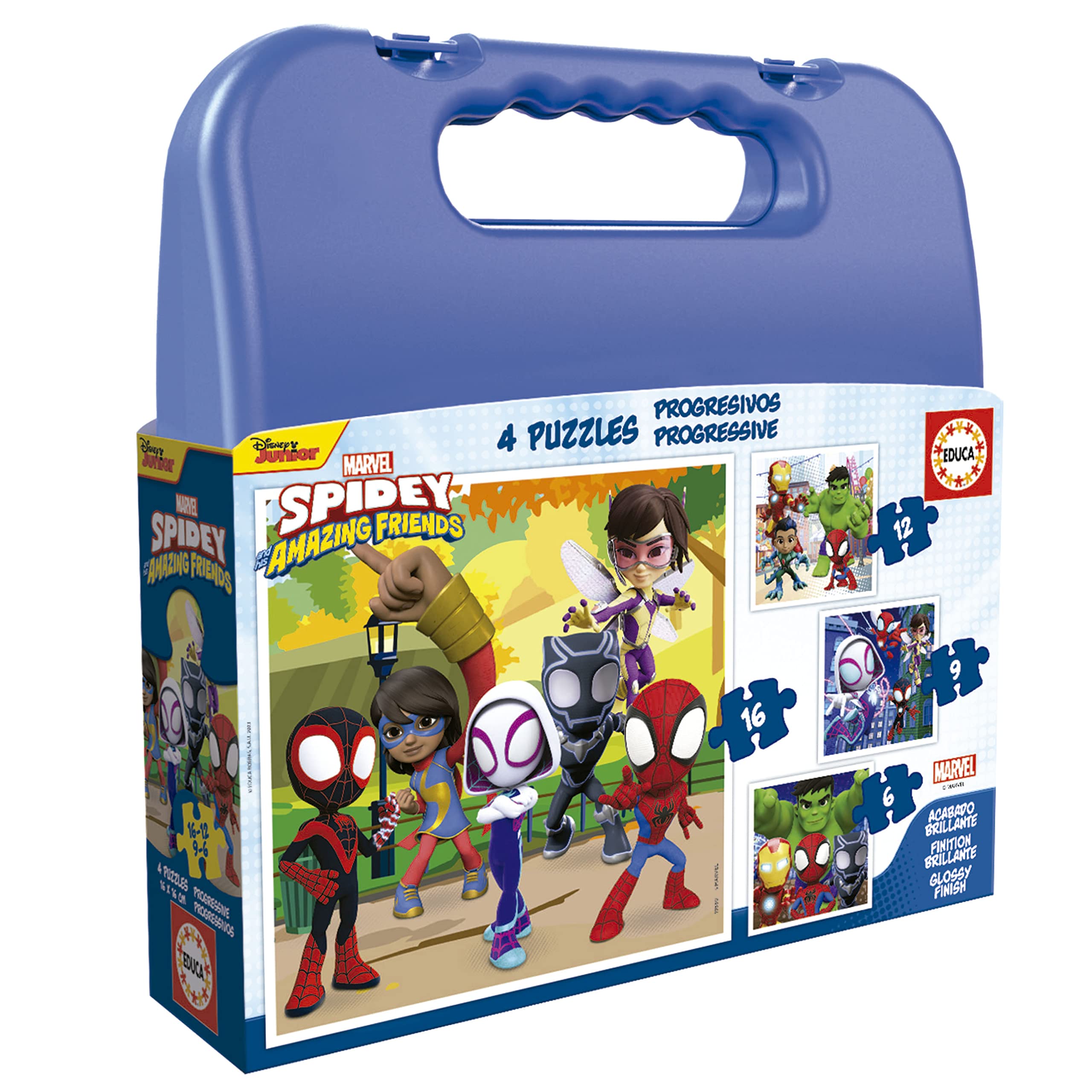 Educa - Spidey und Seine Super-Freunde, 4in1 Puzzleset mit 6/9/12/16 Teilen, Puzzle für Kinder ab 3 Jahren, Spiderman, Marvel (19580