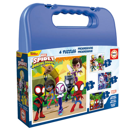 Educa - Spidey und Seine Super-Freunde, 4in1 Puzzleset mit 6/9/12/16 Teilen, Puzzle für Kinder ab 3 Jahren, Spiderman, Marvel (19580