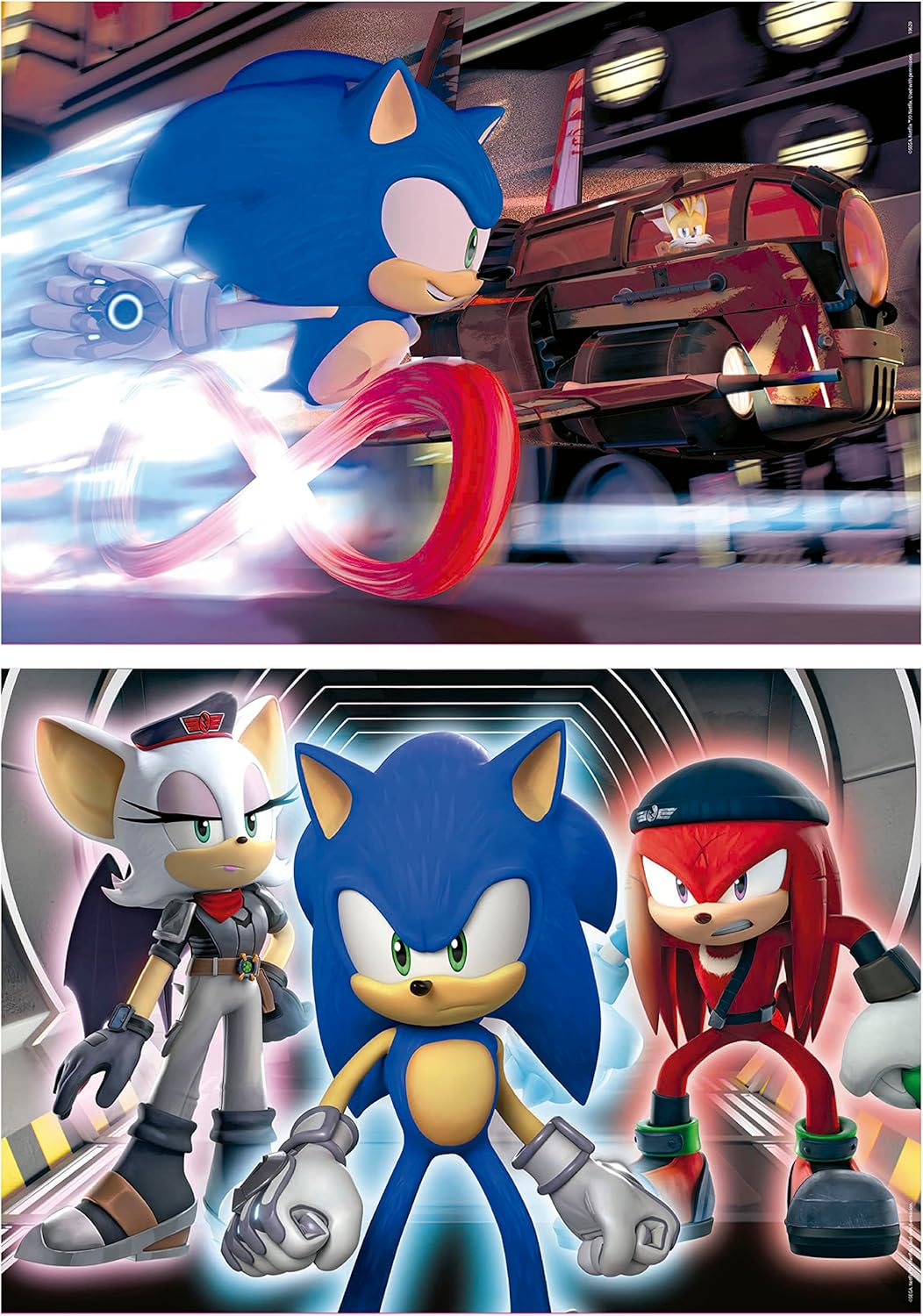 Educa - Sonic Prime Neon | Set de 2 Puzzles con 100 Piezas Que Brillan en la Oscuridad. Medida aproximada una Vez montado: 40 x 28 cm. Compuesto por Grandes Piezas. +6 años (19629