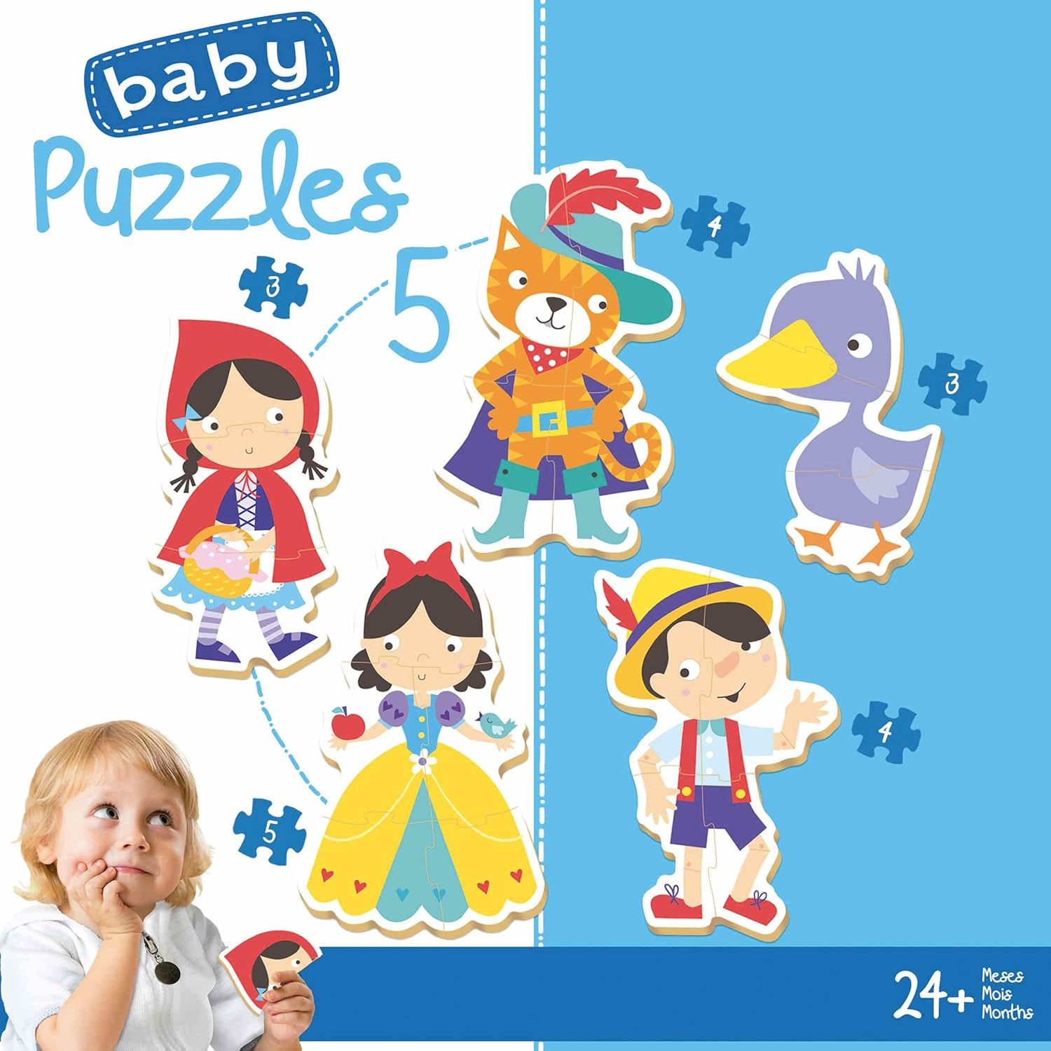 Educa - Baby Puzzle Märchen, 5in1 Baby Puzzleset mit 3/3/4/4/5 Teilen für Kinder ab 2 Jahren, Kinderpuzzle (19669
