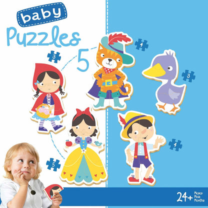Educa - Baby Puzzle Märchen, 5in1 Baby Puzzleset mit 3/3/4/4/5 Teilen für Kinder ab 2 Jahren, Kinderpuzzle (19669