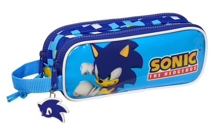 safta Sonic - Double Children's Pencil Case, Children's Pencil Case, Ideal for School Ages, Comfortable and Versatile, Quality and Resistance, 21 x 6 x 8 cm, Blue, Blue, Estándar, Casual