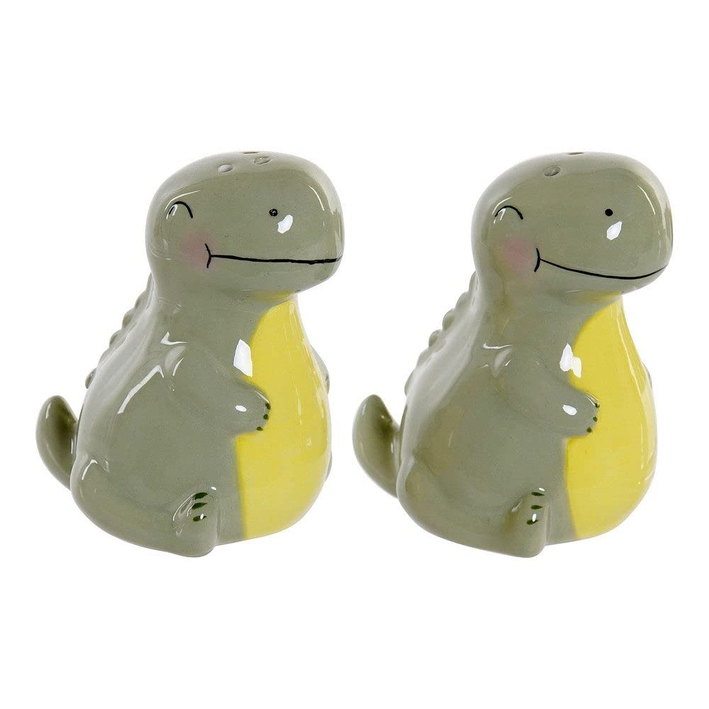 Set of 2 Ceramic Green Dinosaur Salt & Pepper Shakers, 3.03 Inches, White (LC-173478