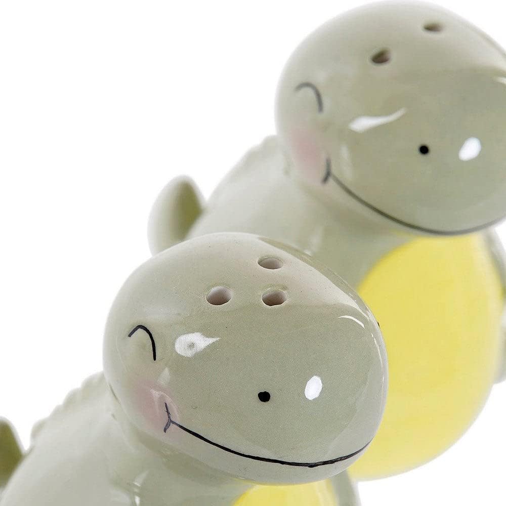 Set of 2 Ceramic Green Dinosaur Salt & Pepper Shakers, 3.03 Inches, White (LC-173478