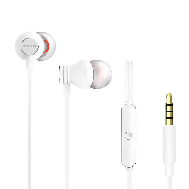 Aiwa ESTM-50WT: White In-Ear Headphones, Remote Control and Microphone