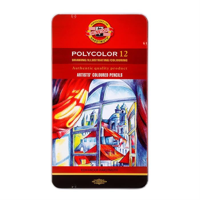 Koh I Noor set of POLYCOLOR artists' coloured pencils 3822 - tin of 12 pencils