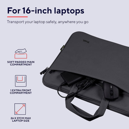 Trust Bologna Sustainable Slim Laptop Bag 16 Inch with Shoulder Strap, Eco Bag, Recycled Plastic Laptop Case, RPET Work Bag, Lightweight Carrying Case for Travel, Business, Office, School