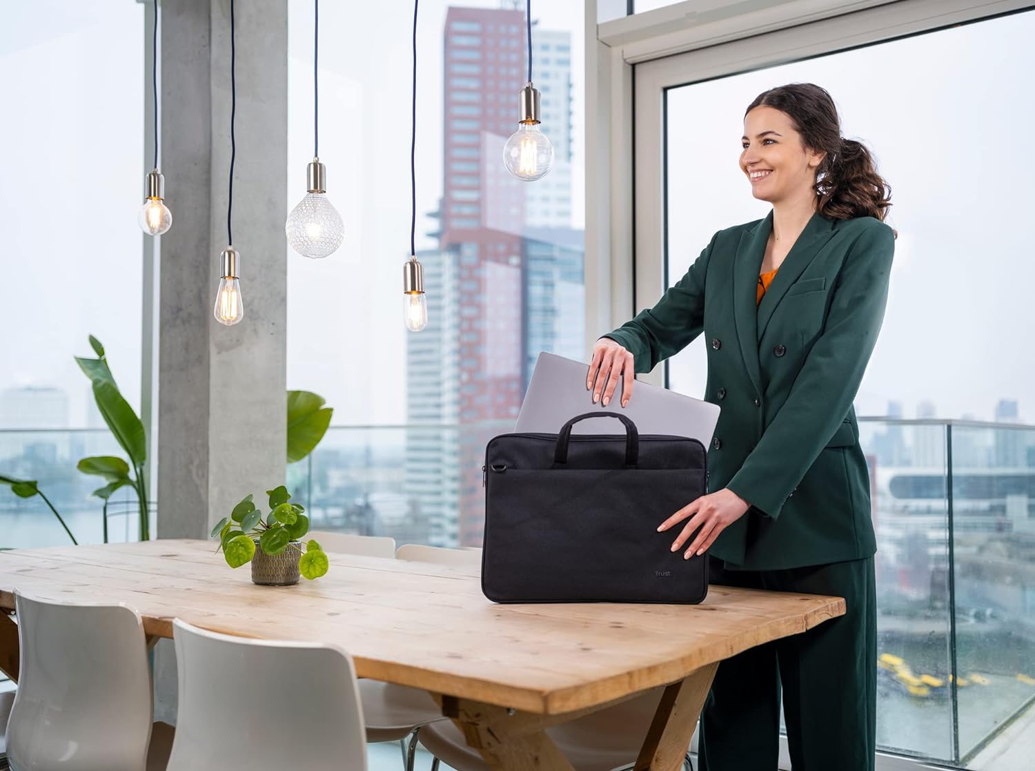 Trust Bologna Sustainable Slim Laptop Bag 16 Inch with Shoulder Strap, Eco Bag, Recycled Plastic Laptop Case, RPET Work Bag, Lightweight Carrying Case for Travel, Business, Office, School