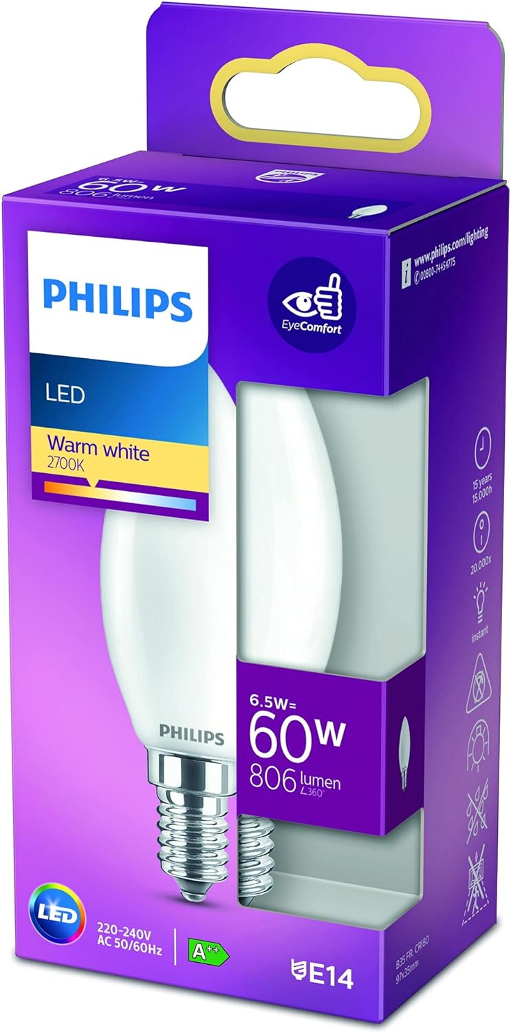 Philips 8718699762698 LED bulb 6.5 W E14 8718699762698, 6.5 W, 60 W, E14, 806 lm, 15000 h, Warm white