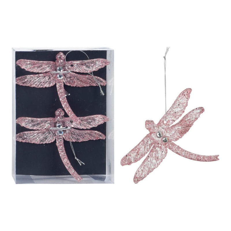 Set of 2 Union Hanging Decoration Dragonfly Bright Pink 10 x 1 x 17 cm
