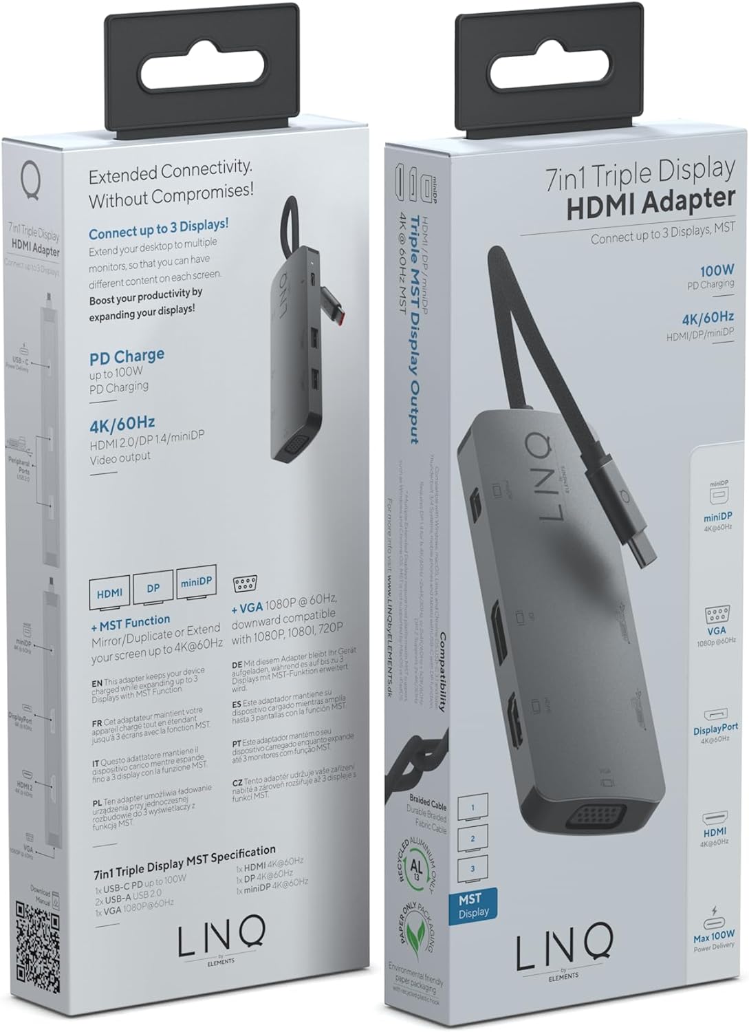 LINQ 7IN1 USB-C HDMI ADAPTER TRIPLE DISPLAY MST
