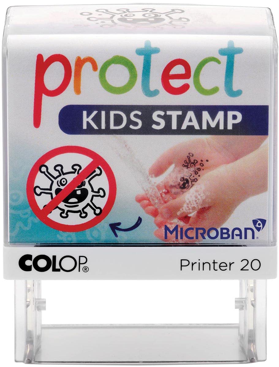 COLOP Protect Kids Stamp | 155227 | Wash Germs Away Teaching Aid | Hand Wash Stamp | 38x14mm Antibacterial Stamp