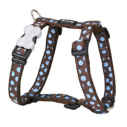 Red Dingo Dog Harness Design, Blue Spots on Brown, Medium 20mm