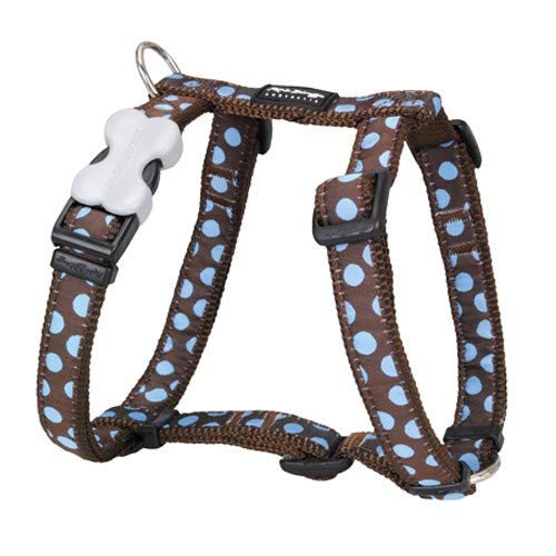 Red Dingo Dog Harness Design, Blue Spots on Brown, Medium 20mm