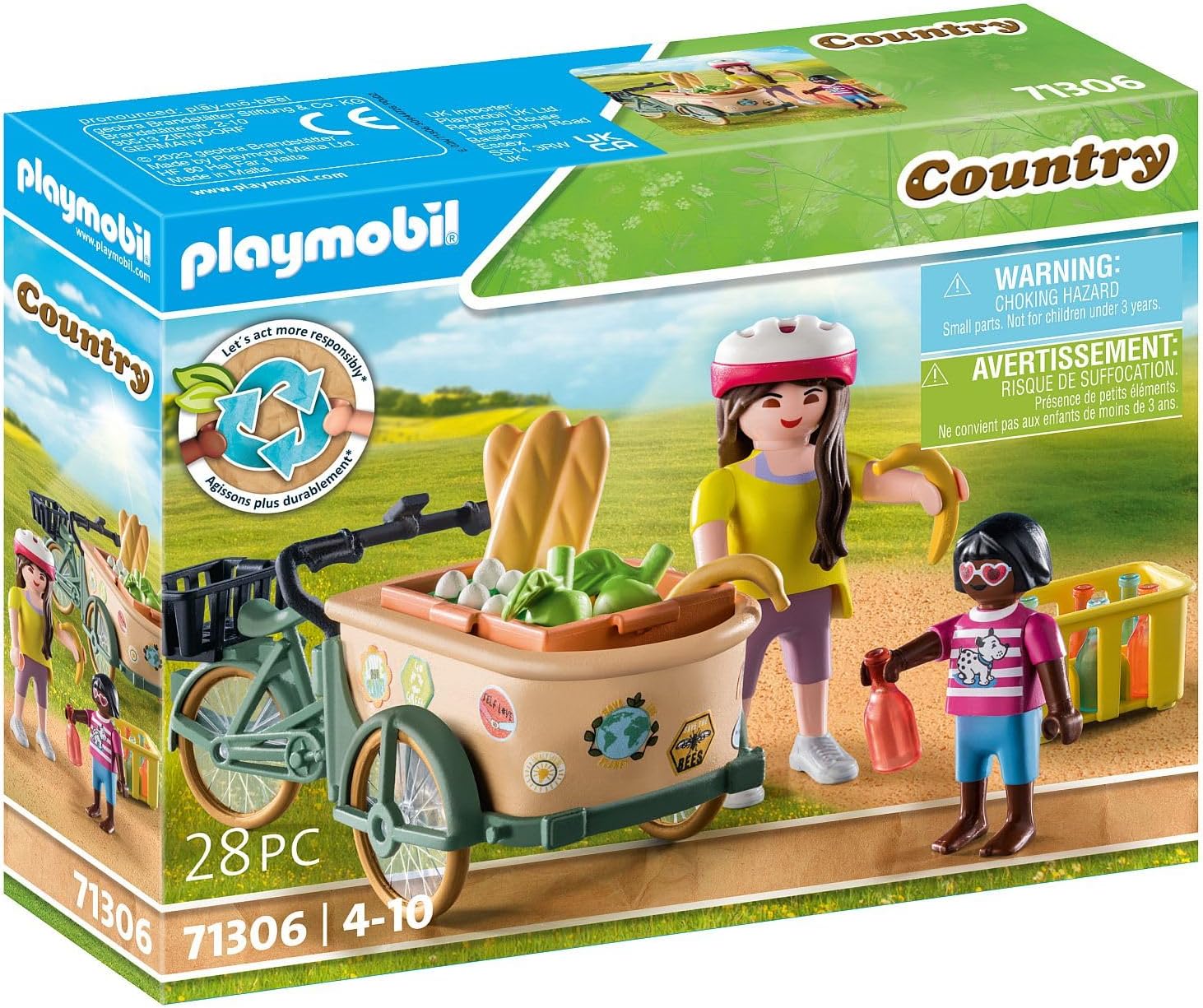 Playmobil 71306 Country Cargo Bike, practical and environmentally friendly transport and exciting adventures, fun imaginative role play, playsets suitable for children ages 4+