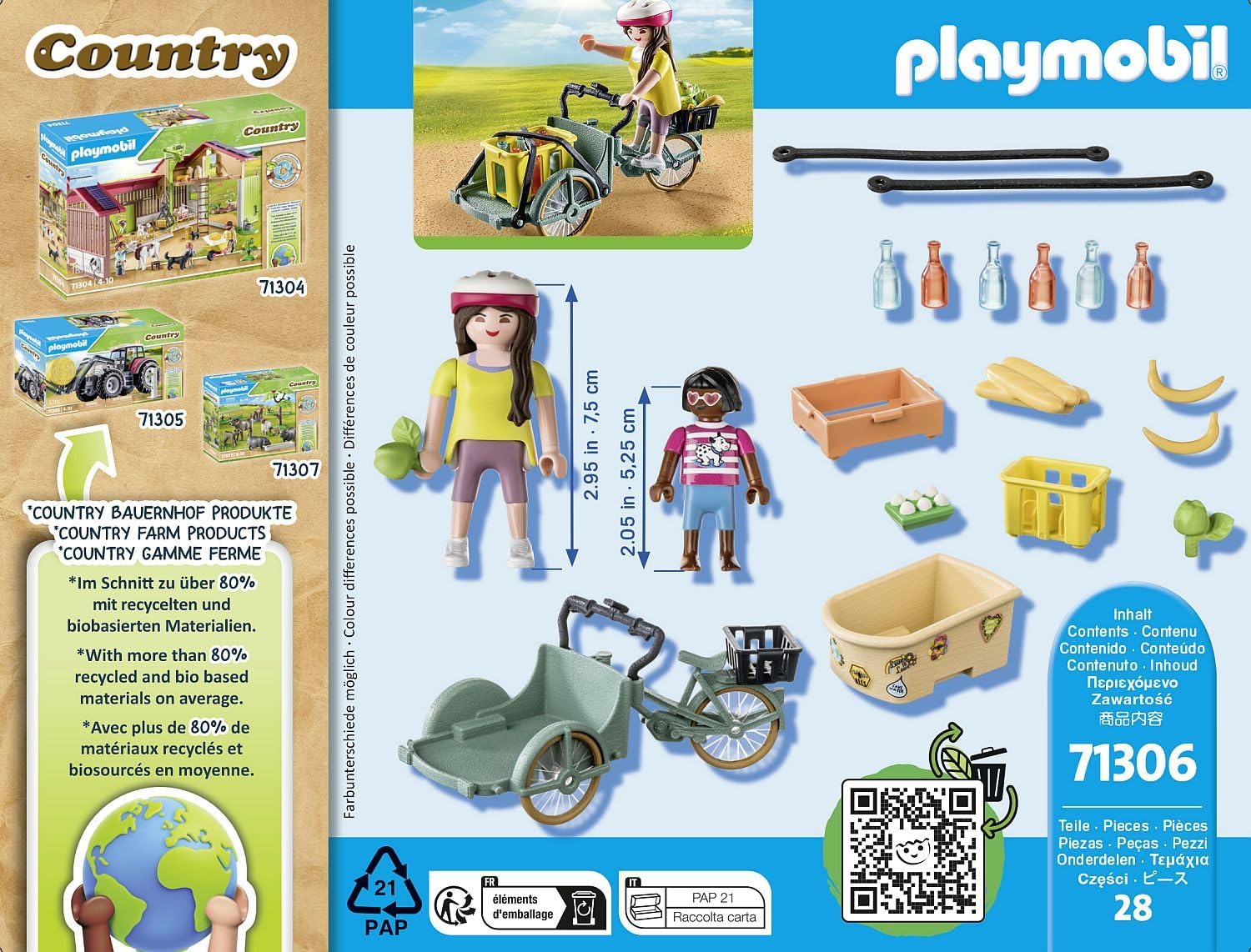 Playmobil 71306 Country Cargo Bike, practical and environmentally friendly transport and exciting adventures, fun imaginative role play, playsets suitable for children ages 4+