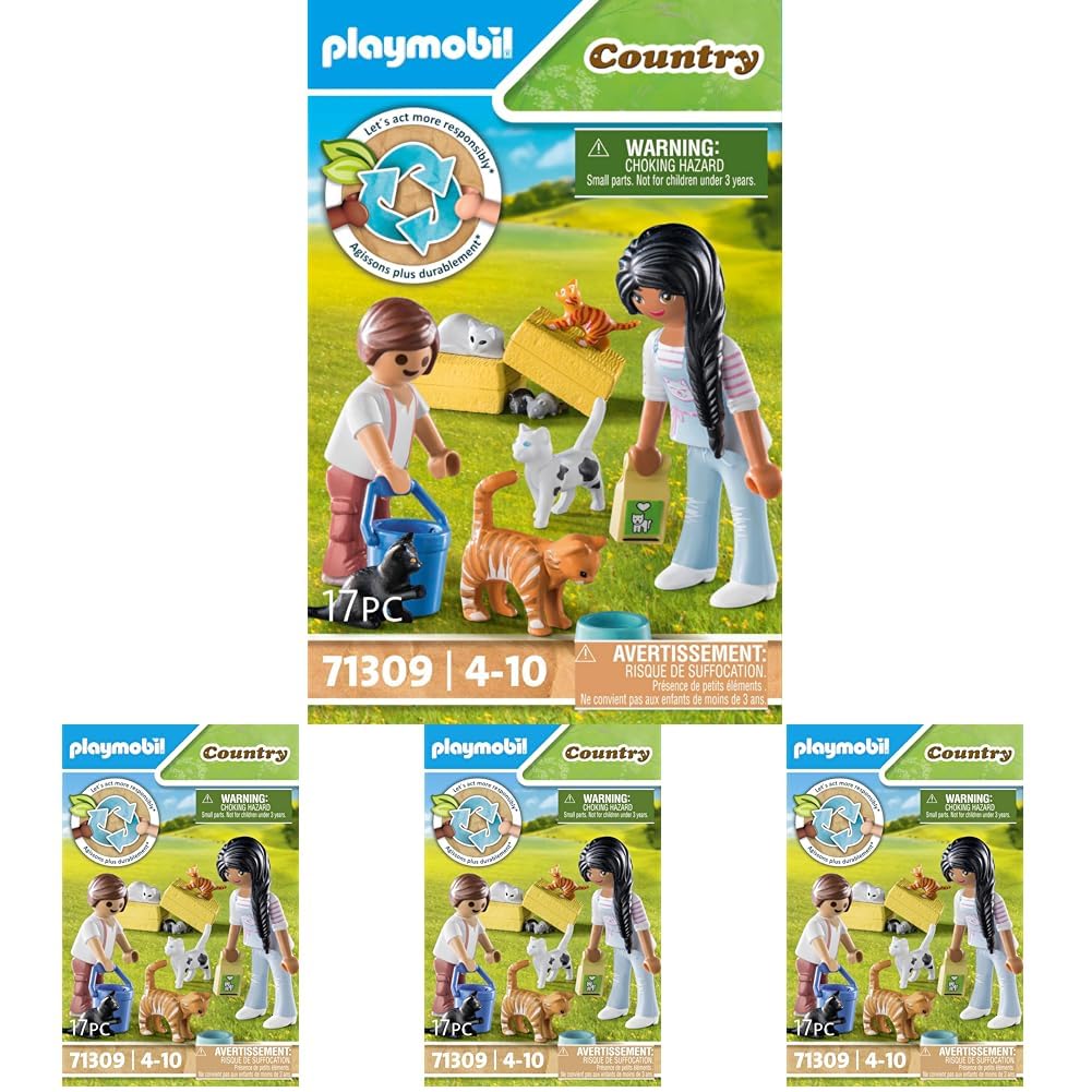 Playmobil 71309 Country Cat Family, cats and kittens, Organic Farm, Sustainable Toy, Fun Imaginative Role-Play, PlaySets for Children Ages 4+ (Pack of 4) One Size (Pack of 4)