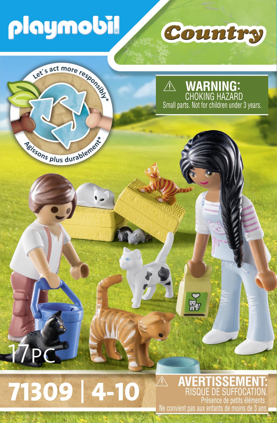 Playmobil 71309 Country Cat Family, cats and kittens, Organic Farm, Sustainable Toy, Fun Imaginative Role-Play, PlaySets for Children Ages 4+ (Pack of 4) One Size (Pack of 4)