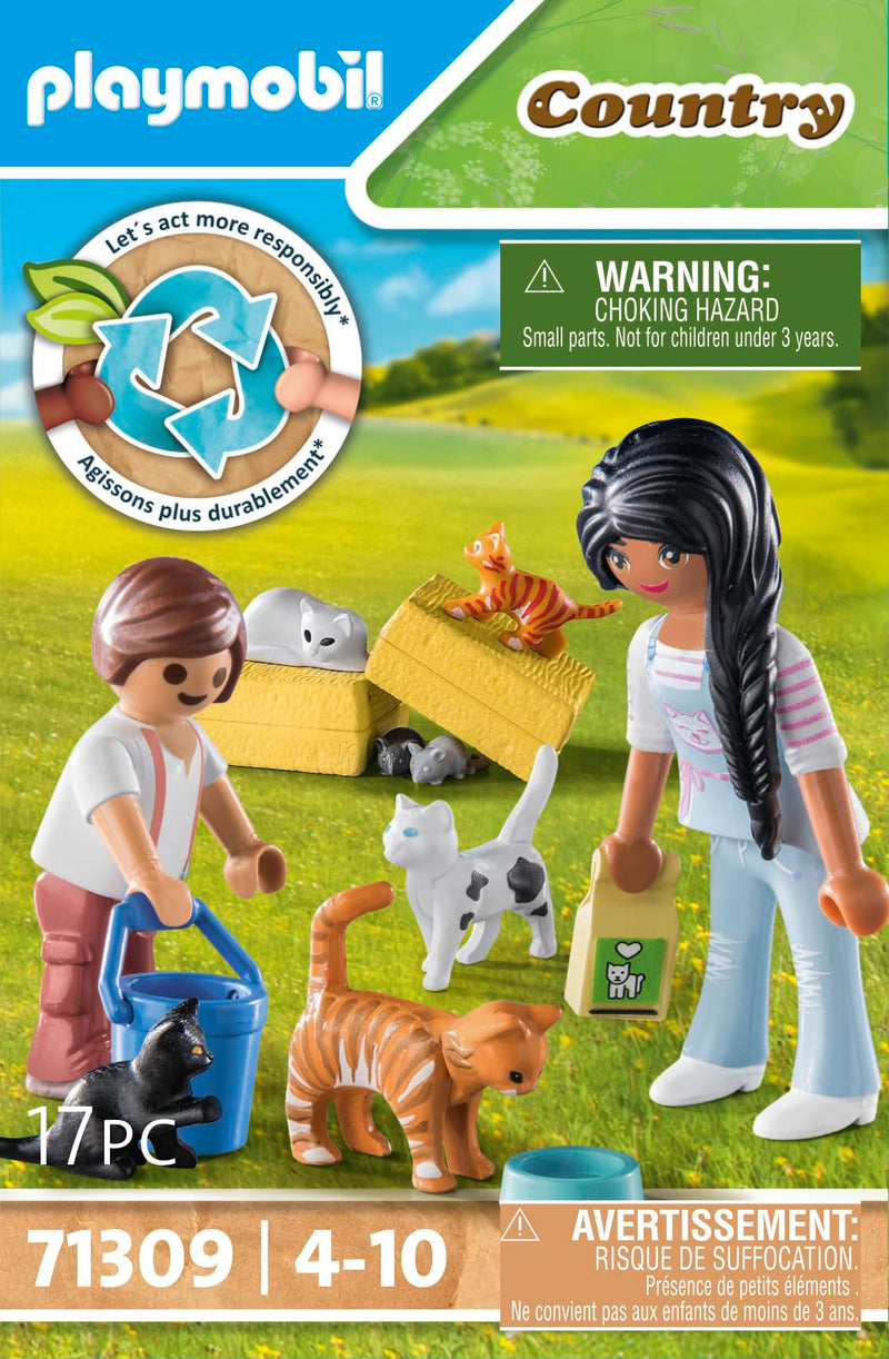 Playmobil 71309 Country Cat Family, cats and kittens, Organic Farm, Sustainable Toy, Fun Imaginative Role-Play, PlaySets for Children Ages 4+ (Pack of 4) One Size (Pack of 4)