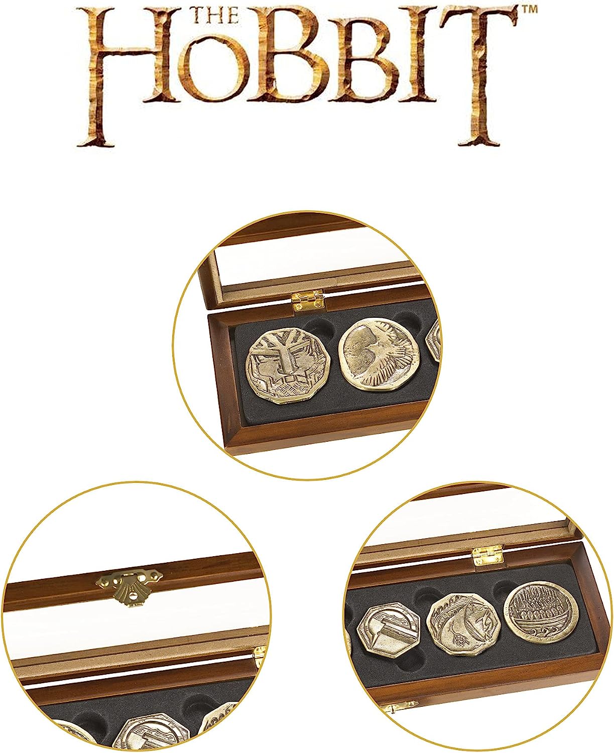 The Noble Collection The Hobbit Dwarven Treasure Coin Set - 12in (31cm) Display Case and 5 Bronze Plated Coins - Officially Licensed Film Set Movie Props Replicas Gifts