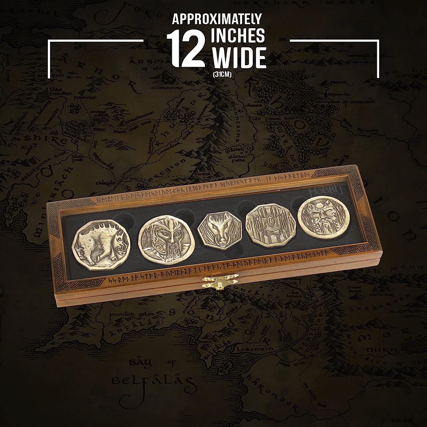 The Noble Collection The Hobbit Dwarven Treasure Coin Set - 12in (31cm) Display Case and 5 Bronze Plated Coins - Officially Licensed Film Set Movie Props Replicas Gifts