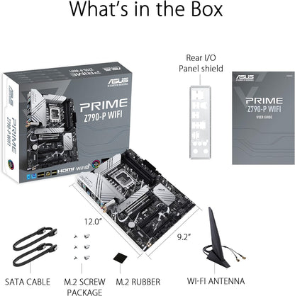 ASUS Prime Z790-P WIFI, an Intel Z790 LGA 1700 ATX motherboard with PCIe 5.0, three M.2 slots, 14+1 DrMOS, DDR5, Intel WIFI 6, Realtek 2.5 Gb LAN, HDMI, DP, USB 3.2 Gen 2x2 Type-C
