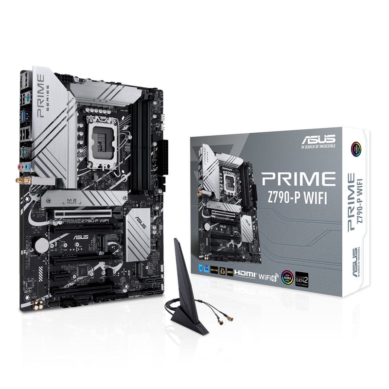 ASUS Prime Z790-P WIFI, an Intel Z790 LGA 1700 ATX motherboard with PCIe 5.0, three M.2 slots, 14+1 DrMOS, DDR5, Intel WIFI 6, Realtek 2.5 Gb LAN, HDMI, DP, USB 3.2 Gen 2x2 Type-C