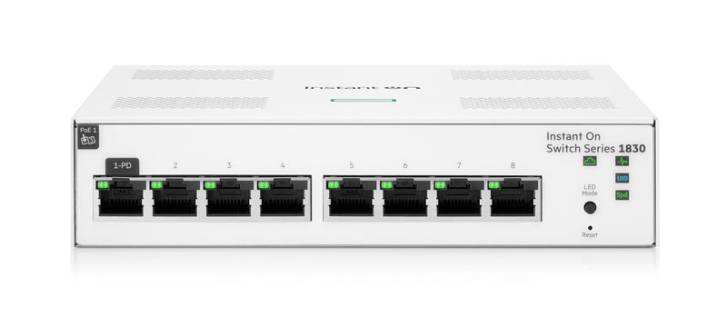 Aruba Instant On 1830 8-Port Gb Smart Switch | Fanless | EU Europe Cord (JL810A#ABB