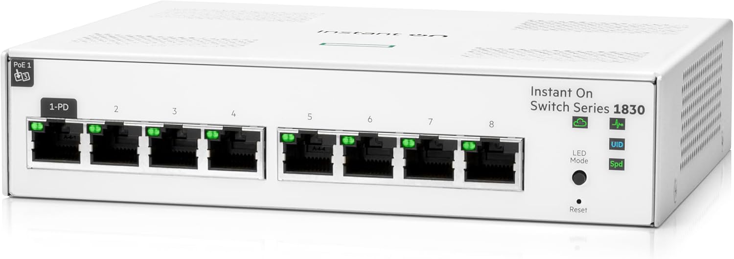Aruba Instant On 1830 8-Port Gb Smart Switch | Fanless | EU Europe Cord (JL810A#ABB