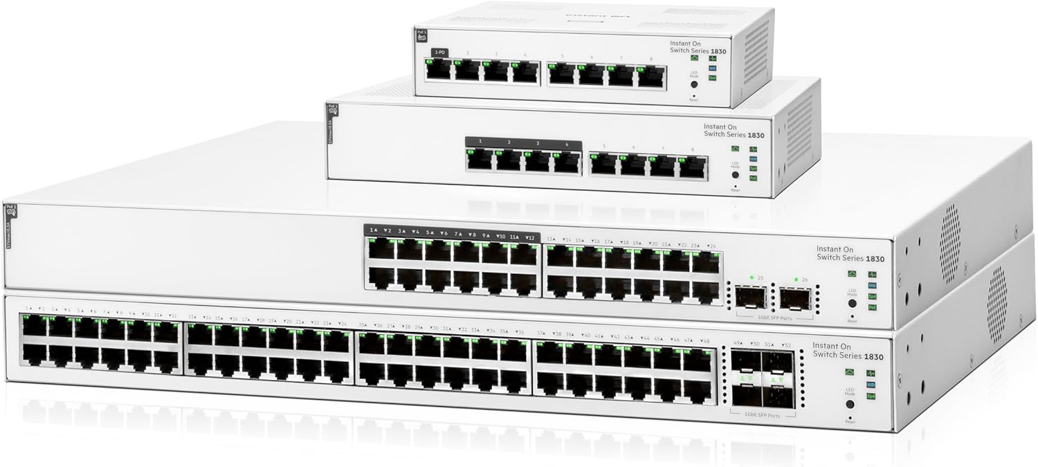Aruba Instant On 1830 8-Port Gb Smart Switch | Fanless | EU Europe Cord (JL810A#ABB