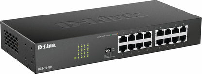D-Link DGS-1016D 16-Port Green Ethernet Copper Gigabit Switch, Hub, Internet Splitter, Metal, Fanless, Plug and Play - UK Model, black DGS-1016D