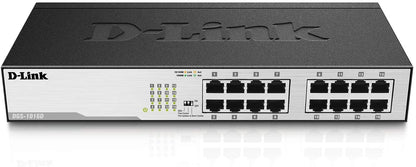D-Link DGS-1016D 16-Port Green Ethernet Copper Gigabit Switch, Hub, Internet Splitter, Metal, Fanless, Plug and Play - UK Model, black DGS-1016D