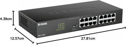 D-Link DGS-1016D 16-Port Green Ethernet Copper Gigabit Switch, Hub, Internet Splitter, Metal, Fanless, Plug and Play - UK Model, black DGS-1016D