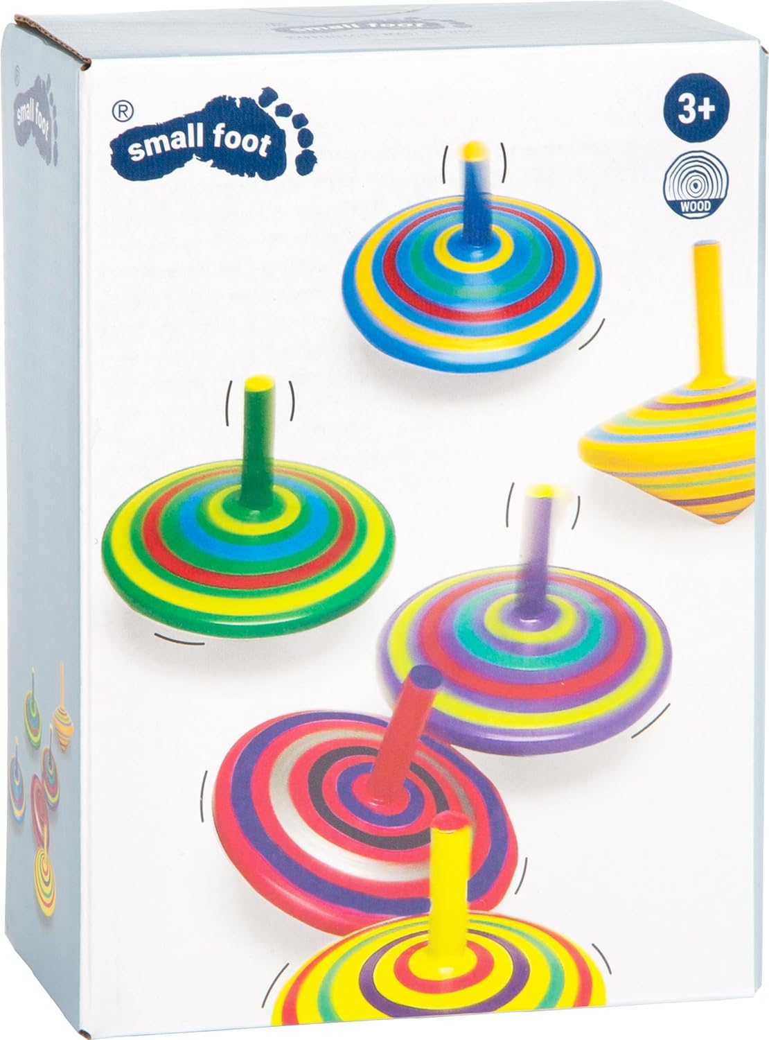 smalll foot Toy spinning top made of wood, set of 6 with colourful painting and various patterns, 1730
