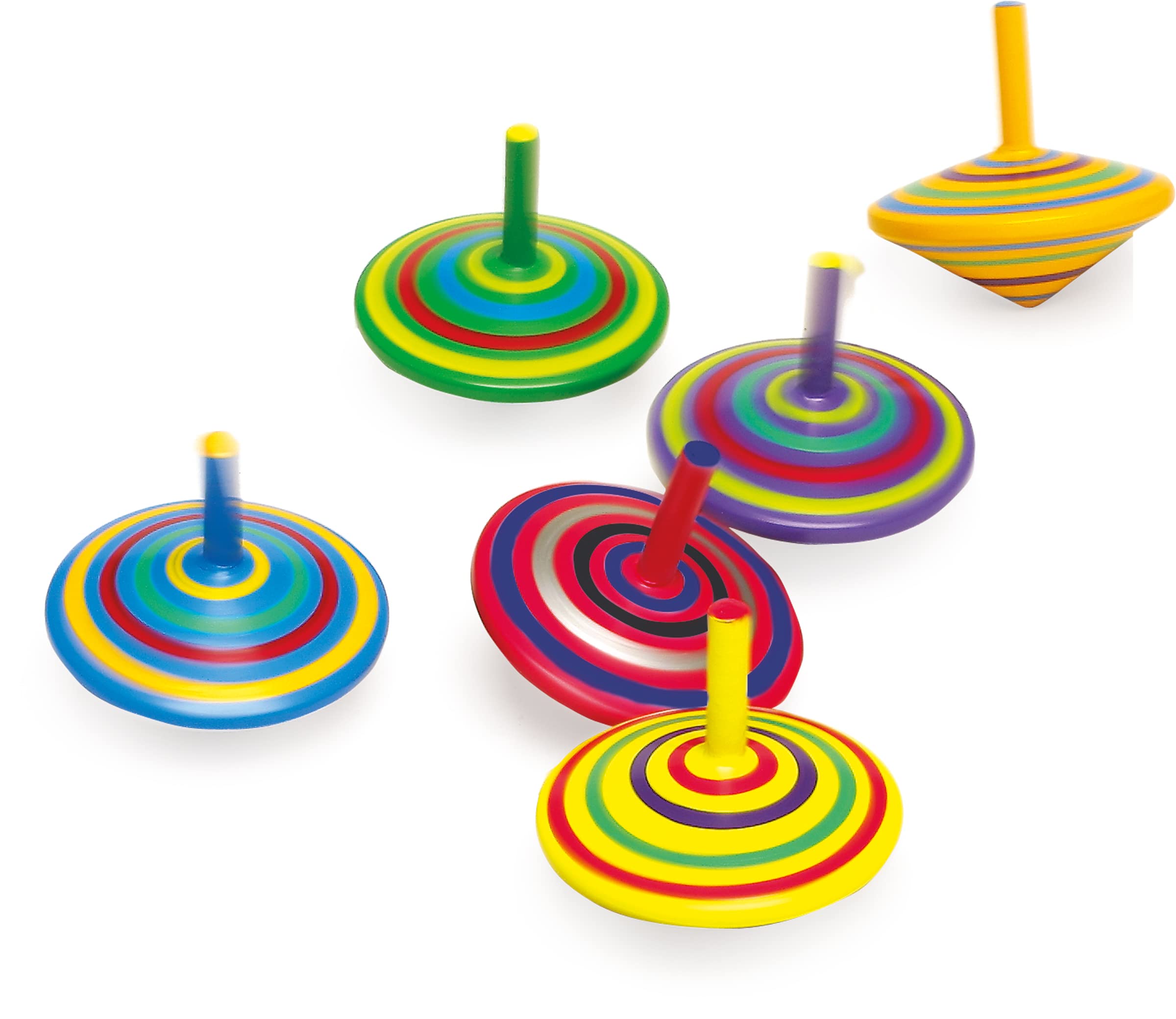 smalll foot Toy spinning top made of wood, set of 6 with colourful painting and various patterns, 1730