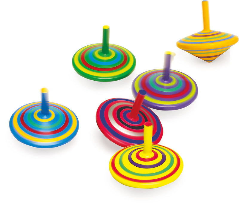 smalll foot Toy spinning top made of wood, set of 6 with colourful painting and various patterns, 1730