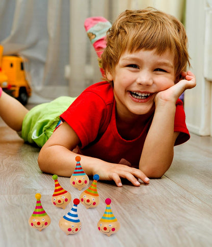 small foot 6138 Set of 6 spinning tops "Clown" made of wood, with clown faces, as a present or for birthdays, from 3 years old Spinning top clown