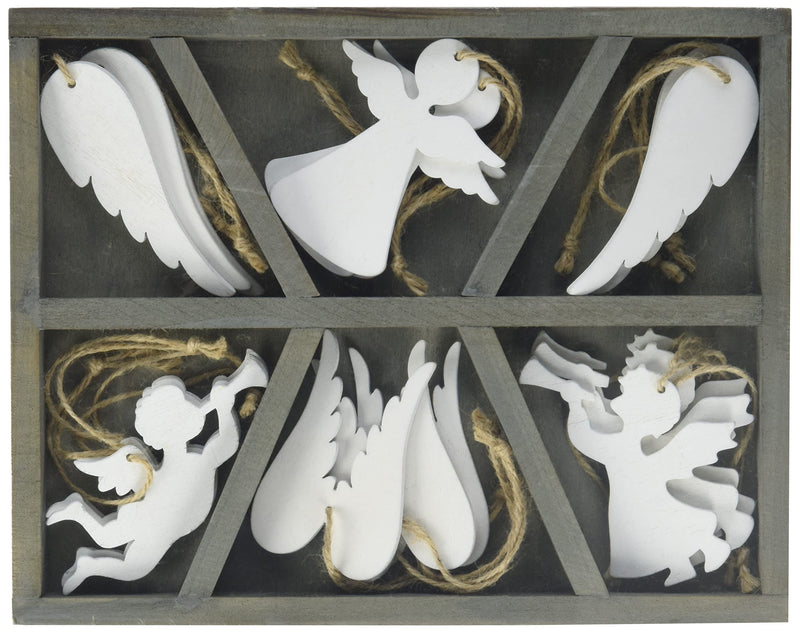 Small Foot Hanging Angel Decorations, Wood, White, 24 x 19 x 2 cm