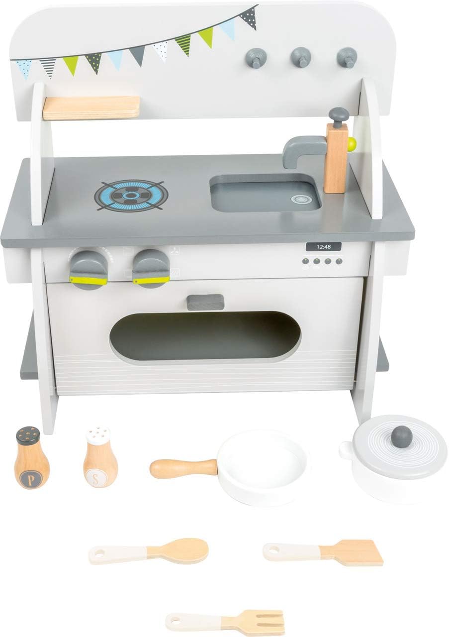 small foot 11158 Children's kitchen made of wood, with oven, rotary knobs, pot, pan and kitchen aid, from 3 years old Compact kitchen