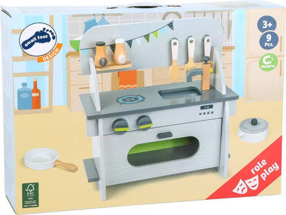 small foot 11158 Children's kitchen made of wood, with oven, rotary knobs, pot, pan and kitchen aid, from 3 years old Compact kitchen