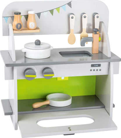 small foot 11158 Children's kitchen made of wood, with oven, rotary knobs, pot, pan and kitchen aid, from 3 years old Compact kitchen