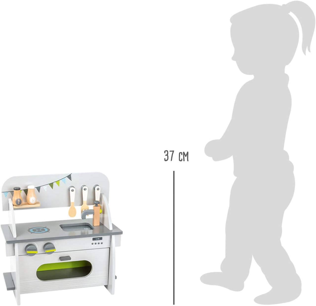 small foot 11158 Children's kitchen made of wood, with oven, rotary knobs, pot, pan and kitchen aid, from 3 years old Compact kitchen